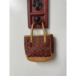 Coach Vintage Rare Red Mini Lunch Tote  Monogram SIgnature Canvas 6087 Bag Small